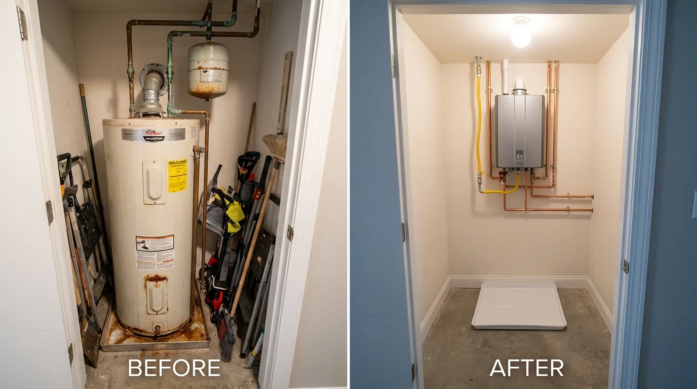 Tank water heater versus wall-mounted tankless unit comparison for Ely, IA homeowners